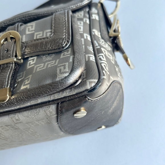 Versace Silver Leather Canvas Handbag Shoulder Bag - Picture 10 of 16